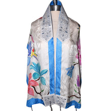 Load image into Gallery viewer, Handpainted Magnolias & Hummingbird Silk Tallit Prayer Shawl