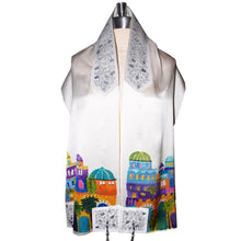 Load image into Gallery viewer, Jerusalem Rooftops Handpainted Silk Tallit Prayer Shawl
