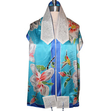 Load image into Gallery viewer, Magnolias & Hummingbird Handpainted Silk Tallit Prayer Shawl