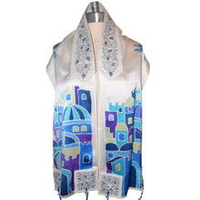 Load image into Gallery viewer, Multi Blue Jerusalem Hand Painted Tallit Prayer Shawl