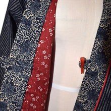 Load image into Gallery viewer, Indigo Patterned Kimono Style Jacket with Contrast Neckband and Horn Button