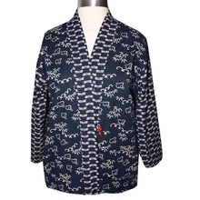 Load image into Gallery viewer, Indigo Blue Cotton Lined Kimono Jacket with Contrast Neckband