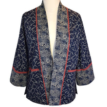 Load image into Gallery viewer, Indigo Blue Multiprint Kimono Style Jacket with Contrast Neckband