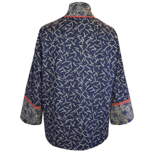 Load image into Gallery viewer, Indigo Blue Multiprint Kimono Style Jacket with Contrast Neckband