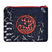 Load image into Gallery viewer, Embroidered Indigo Patchwork Zippered Padded Case with Koi Zipper Pull