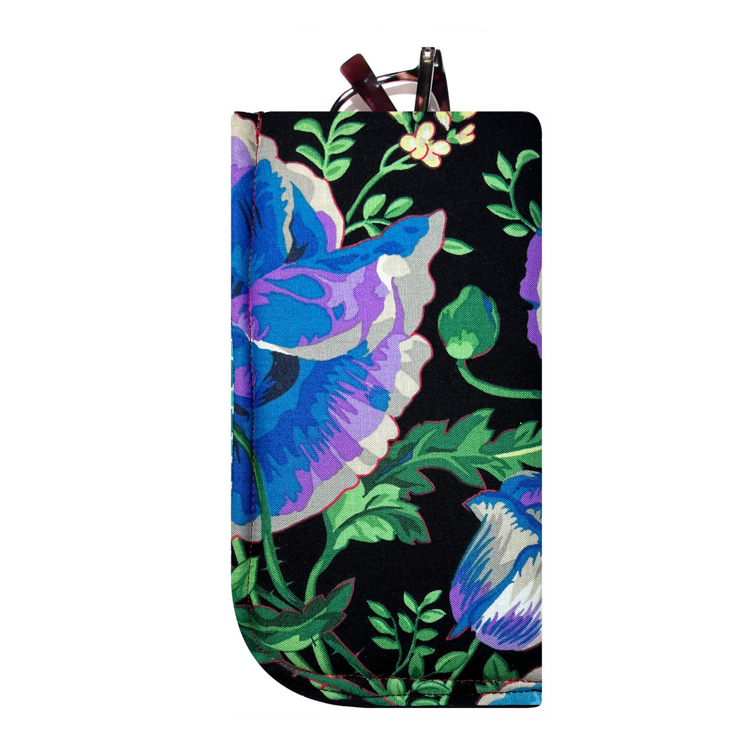 Handcrafted Floral on Black Eyeglass Padded Lined Case