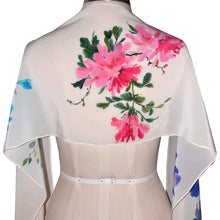 Load image into Gallery viewer, Floral Sumi-e Handpainted Silk Wrap with Butterflies
