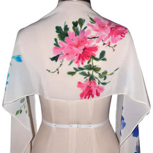 Load image into Gallery viewer, Floral Sumi-e Handpainted Silk Wrap with Butterflies