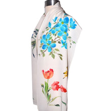 Load image into Gallery viewer, Floral Sumi-e Handpainted Silk Wrap with Butterflies
