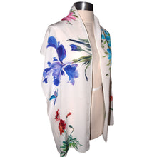 Load image into Gallery viewer, Floral Sumi-e Handpainted Silk Wrap with Butterflies