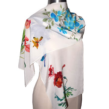 Load image into Gallery viewer, Floral Sumi-e Handpainted Silk Wrap with Butterflies