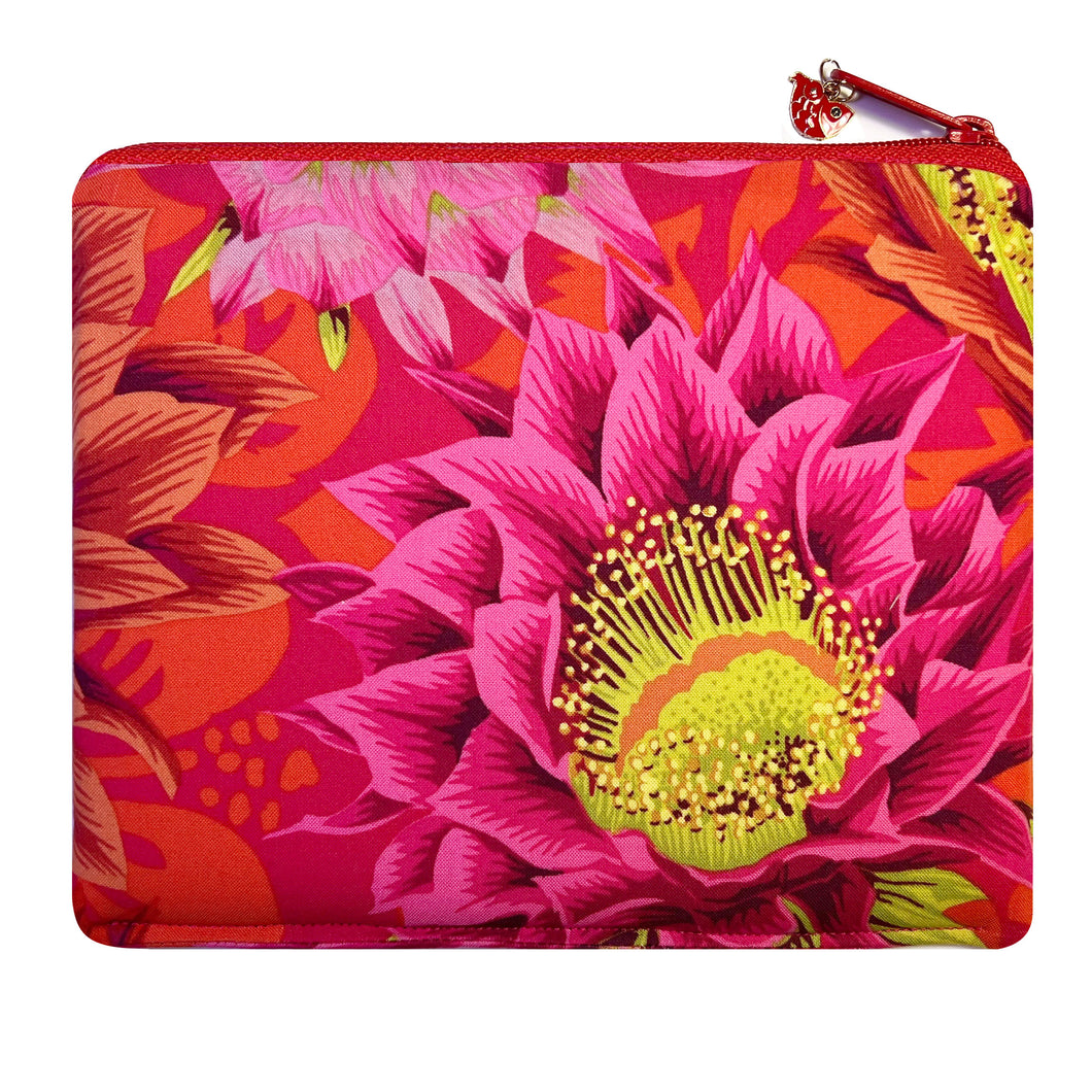 Red Floral Padded Zippered Case with Koi Zipper Pull