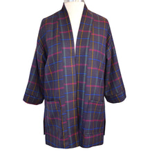 Load image into Gallery viewer, Gorgeous Eggplant Wool Plaid Kimono Style Jacket with Side Slits
