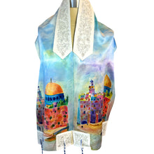 Load image into Gallery viewer, Western Wall Hand Painted Silk Tallit Prayer Shawl