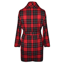 Load image into Gallery viewer, Red and Black Plaid Wool Blend Wrap Jacket
