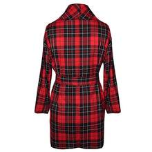 Load image into Gallery viewer, Red and Black Plaid Wool Blend Wrap Jacket