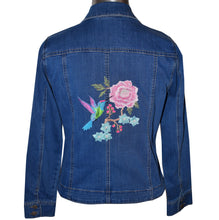 Load image into Gallery viewer, Stunning Hummingbird Floral Embroidered Blue Denim Jacket S
