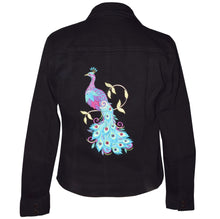 Load image into Gallery viewer, Embroidered Peacock Black Denim Stretch Jacket SM