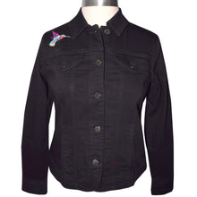 Load image into Gallery viewer, Embroidered Peacock Black Denim Stretch Jacket SM
