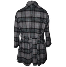 Load image into Gallery viewer, Gray Black Plaid Wool Blend Wrap Jacket

