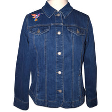 Load image into Gallery viewer, Peacock Embroidered Blue Denim Stretch Jacket LG