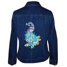 Load image into Gallery viewer, Peacock Embroidered Blue Denim Stretch Jacket LG