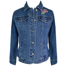 Load image into Gallery viewer, Peacock Floral Embroidered Blue Denim Jacket SM