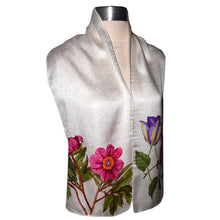 Load image into Gallery viewer, Clematis and Peony Floral Hand Painted Jacquard Silk Scarf