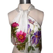 Load image into Gallery viewer, Clematis and Peony Floral Hand Painted Jacquard Silk Scarf
