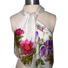Load image into Gallery viewer, Clematis and Peony Floral Hand Painted Jacquard Silk Scarf