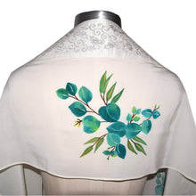 Load image into Gallery viewer, Turquoise Eucalyptus on White Handpainted Silk Tallit Prayer Shawl