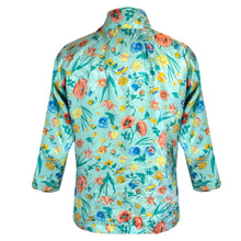 Load image into Gallery viewer, Pale Turquoise Silk Print Kimono Jacket