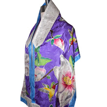 Load image into Gallery viewer, Lavender Handpainted Hummingbird Magnolia Silk Tallit Prayer Shawl
