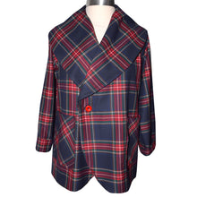 Load image into Gallery viewer, Striking Black Red Plaid Wool Blend Shawl Collar Jacket
