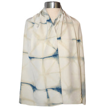 Load image into Gallery viewer, Hand Dyed Shibori Indigo and Cream Crepe Silk Wrap