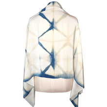 Load image into Gallery viewer, Hand Dyed Shibori Indigo and Cream Crepe Silk Wrap