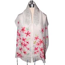 Load image into Gallery viewer, Delicate Pink Floral Handpainted Silk Tallit Prayer Shawl