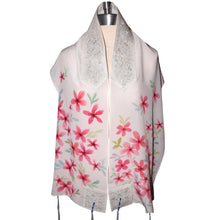 Load image into Gallery viewer, Delicate Pink Floral Handpainted Silk Tallit Prayer Shawl