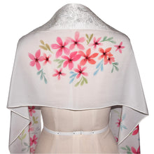 Load image into Gallery viewer, Delicate Pink Floral Handpainted Silk Tallit Prayer Shawl