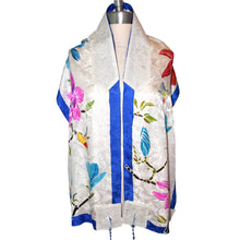 Load image into Gallery viewer, Handpainted Hummingbird & Magnolias Silk Tallit Prayer Shawl