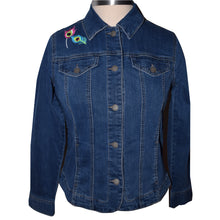 Load image into Gallery viewer, Blue Denim Jeans Jacket with Stunning Peacock Embroidery