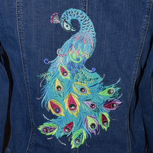 Load image into Gallery viewer, Blue Denim Jeans Jacket with Stunning Peacock Embroidery