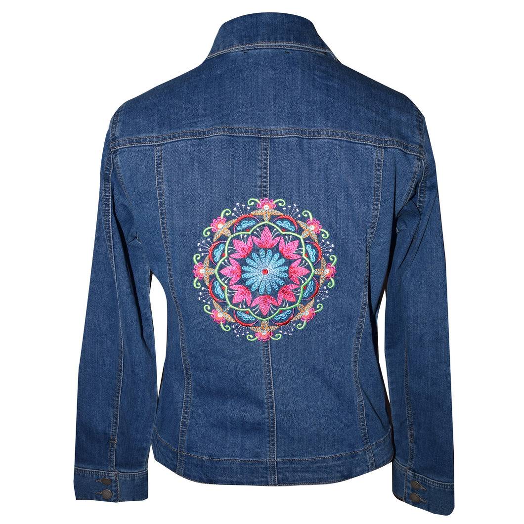 Kaleidoscope Embroidered Blue Denim Jacket LG