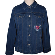 Load image into Gallery viewer, Kaleidoscope Embroidered Blue Denim Jacket LG
