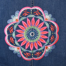 Load image into Gallery viewer, Kaleidoscope Embroidered Blue Denim Jacket LG
