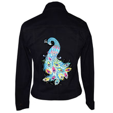 Load image into Gallery viewer, Beautiful Embroidered Peacock with Embellished Floral Blue Denim Jacket L