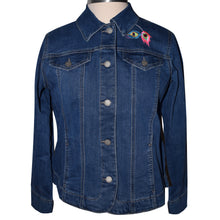 Load image into Gallery viewer, Embroidered Peacock Floral Blue Denim Jacket M