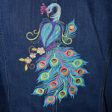 Load image into Gallery viewer, Embroidered Peacock Floral Blue Denim Jacket M