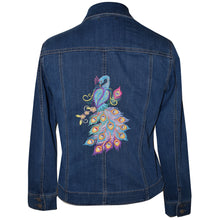 Load image into Gallery viewer, Peacock Embroidered Blue Denim Jacket M