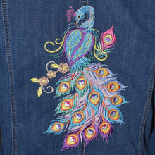 Load image into Gallery viewer, Peacock Embroidered Blue Denim Jacket M